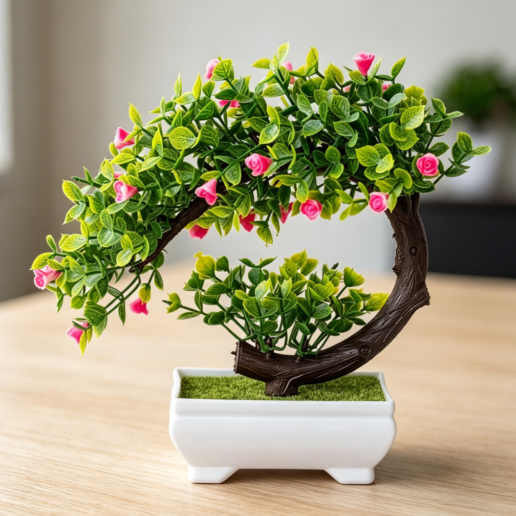 Pink Artificial Bonsai Tree with Colorful Flowers